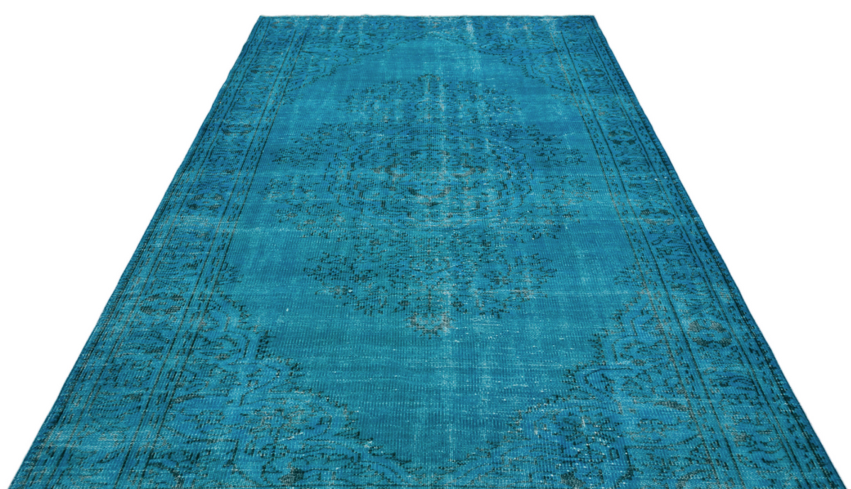 Traditional Design Turquoise Over Dyed Vintage Rug 6&#39;1&#39;&#39; x 10&#39;3&#39;&#39; ft 185 x 313 cm