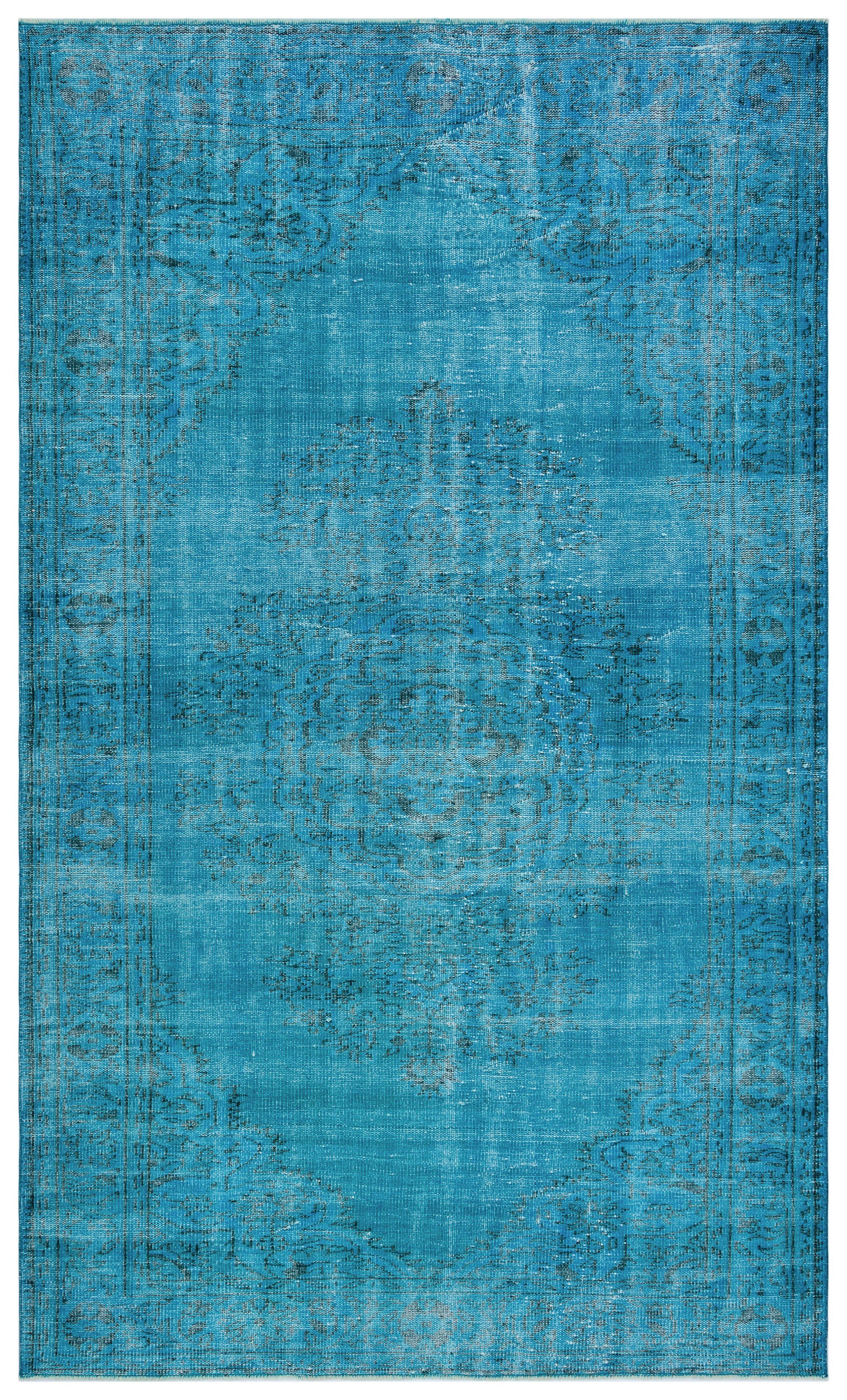 Turquoise  Over Dyed Vintage Rug 6'1'' x 10'3'' ft 185 x 313 cm