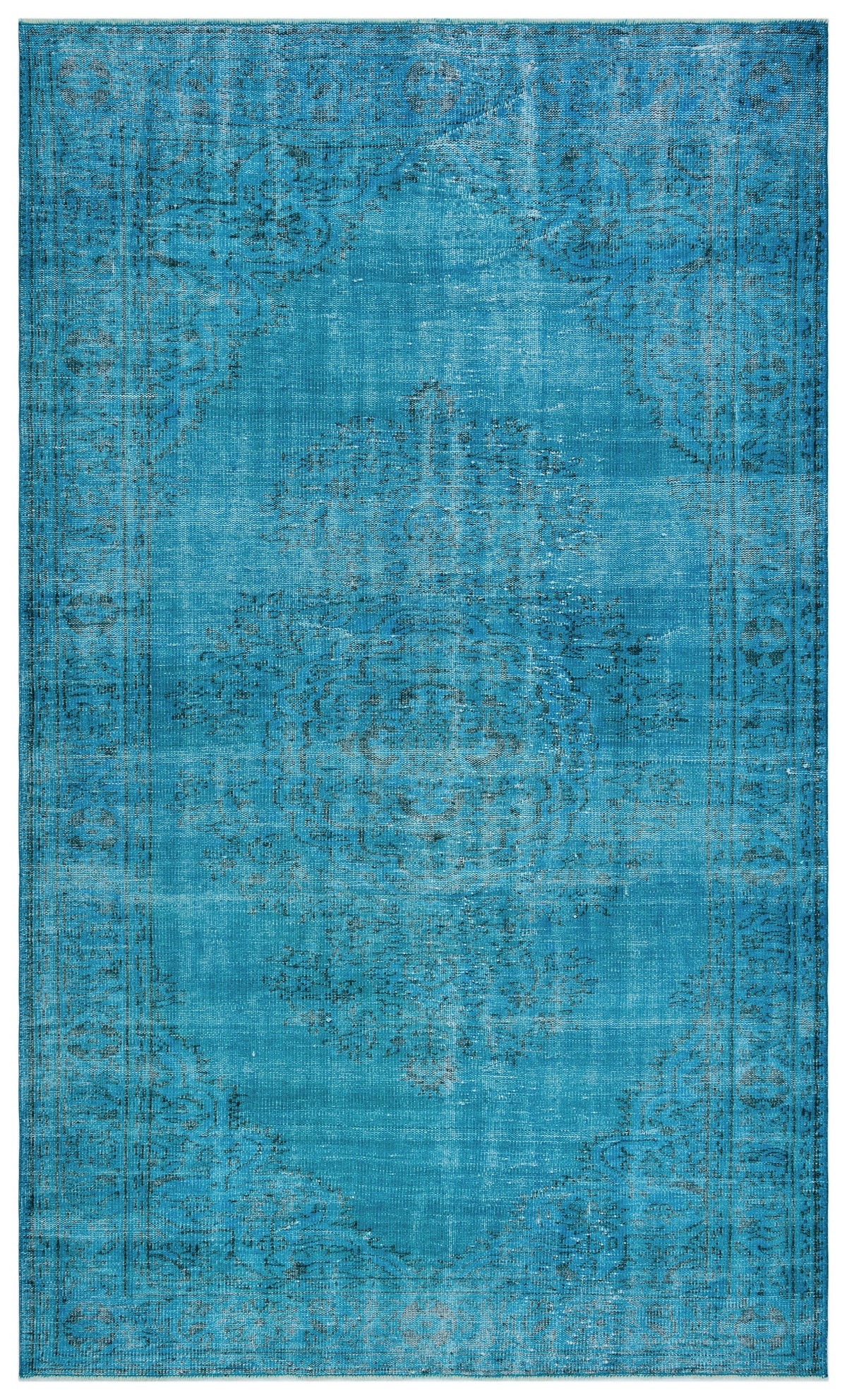 Turquoise  Over Dyed Vintage Rug 6&#39;1&#39;&#39; x 10&#39;3&#39;&#39; ft 185 x 313 cm