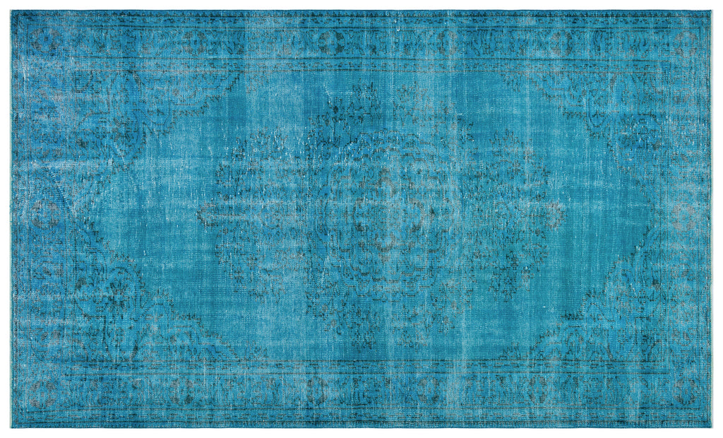 Turquoise  Over Dyed Vintage Rug 6'1'' x 10'3'' ft 185 x 313 cm