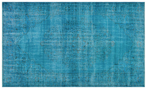 Turquoise  Over Dyed Vintage Rug 6'1'' x 10'3'' ft 185 x 313 cm