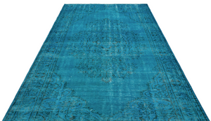 Traditional Design Turquoise Over Dyed Vintage Rug 6'1'' x 10'3'' ft 185 x 313 cm