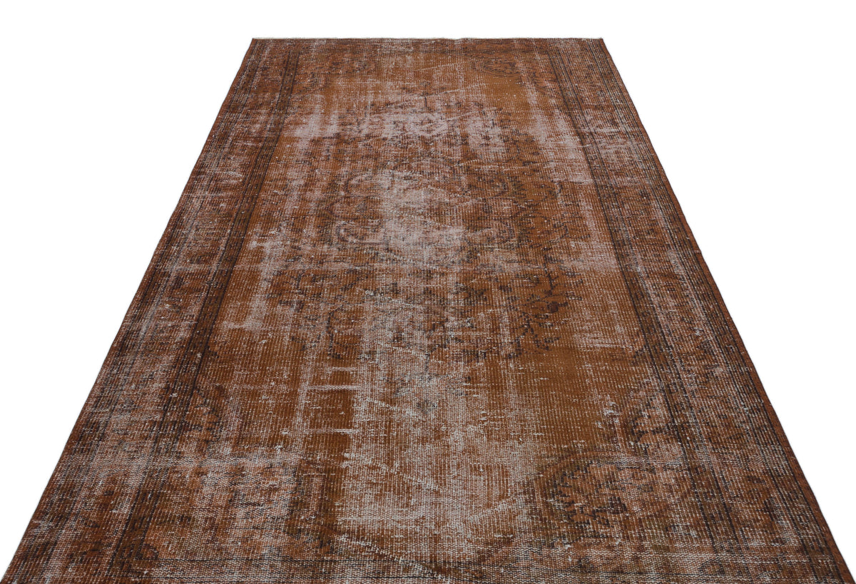 Brown Over Dyed Vintage Rug 5&#39;2&#39;&#39; x 9&#39;3&#39;&#39; ft 158 x 282 cm