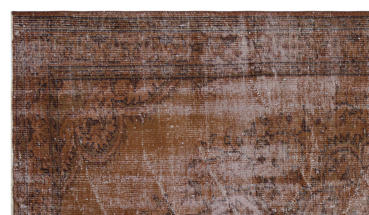 Brown Over Dyed Vintage Rug 5&#39;2&#39;&#39; x 9&#39;3&#39;&#39; ft 158 x 282 cm