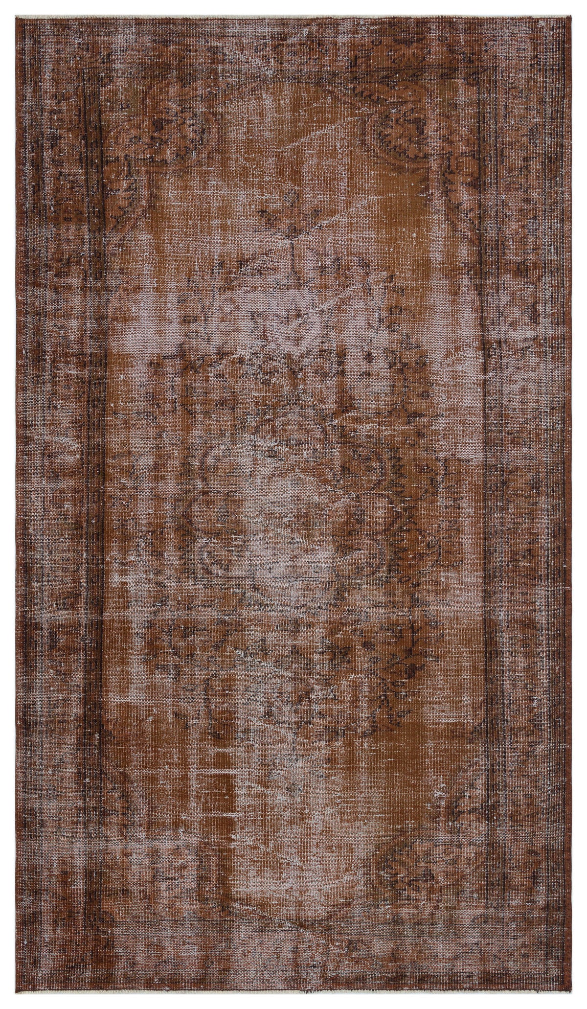 Brown Over Dyed Vintage Rug 5&#39;2&#39;&#39; x 9&#39;3&#39;&#39; ft 158 x 282 cm