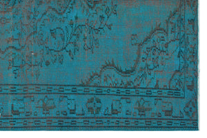 Turquoise  Over Dyed Vintage Rug 5'1'' x 7'9'' ft 156 x 237 cm