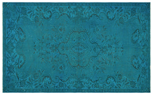 Turquoise  Over Dyed Vintage Rug 5'8'' x 9'2'' ft 172 x 280 cm