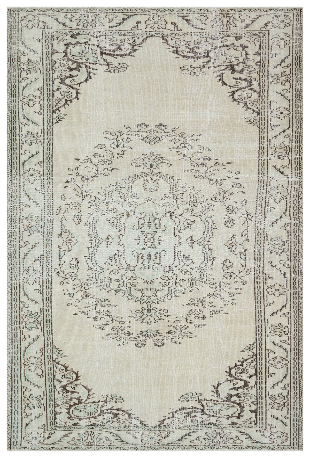 Beige Over Dyed Vintage Rug 6&#39;2&#39;&#39; x 9&#39;2&#39;&#39; ft 188 x 280 cm