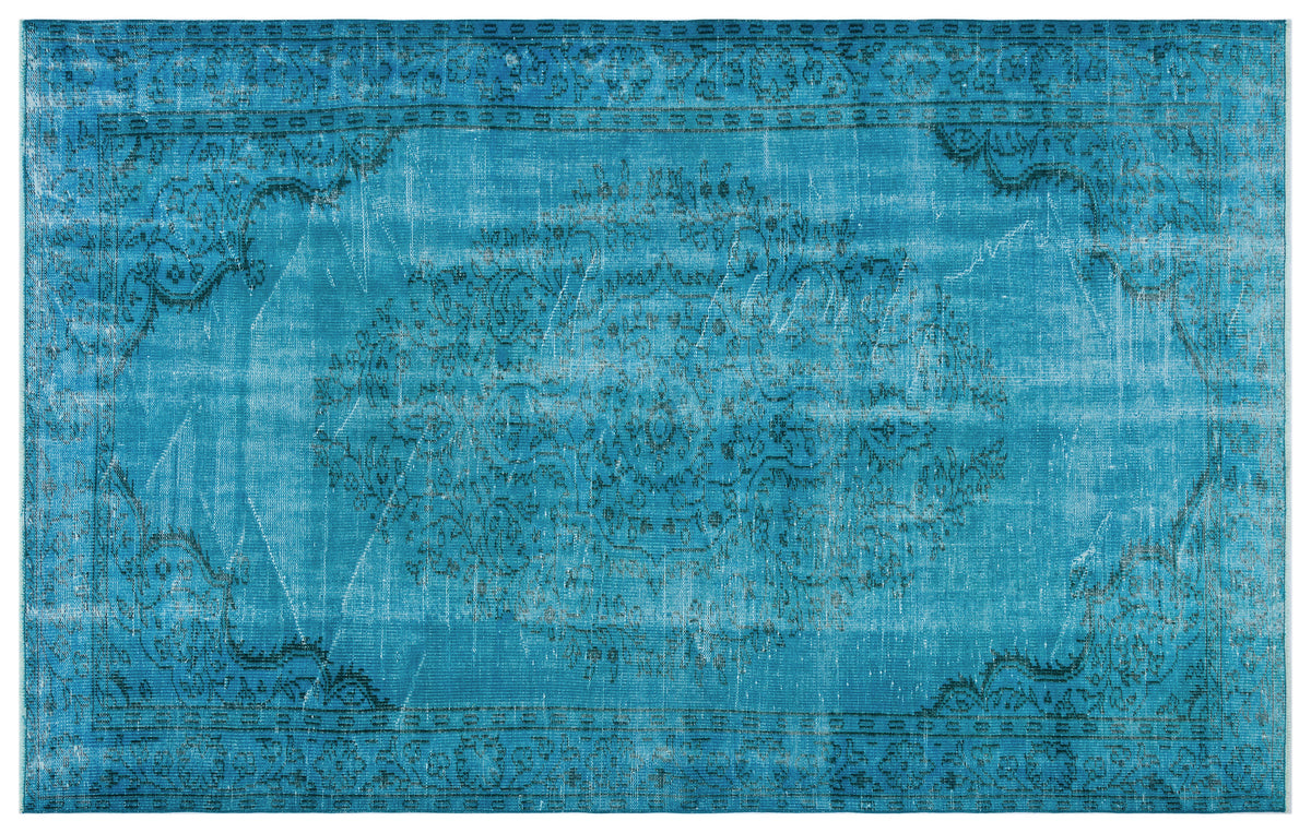 Turquoise  Over Dyed Vintage Rug 5&#39;10&#39;&#39; x 9&#39;2&#39;&#39; ft 177 x 280 cm