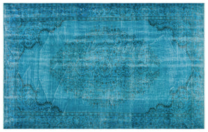 Turquoise  Over Dyed Vintage Rug 5'10'' x 9'2'' ft 177 x 280 cm