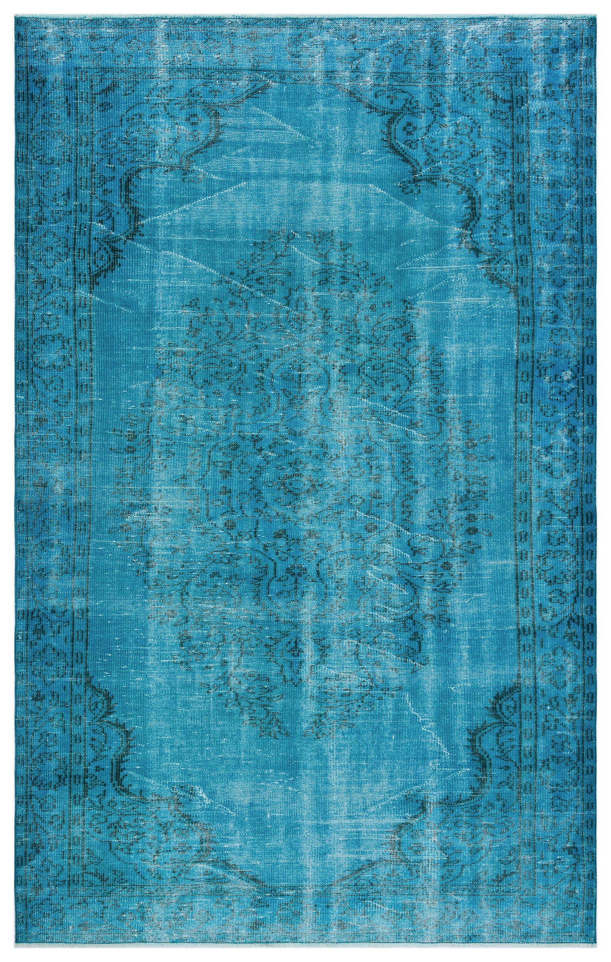 Turquoise  Over Dyed Vintage Rug 5&#39;10&#39;&#39; x 9&#39;2&#39;&#39; ft 177 x 280 cm
