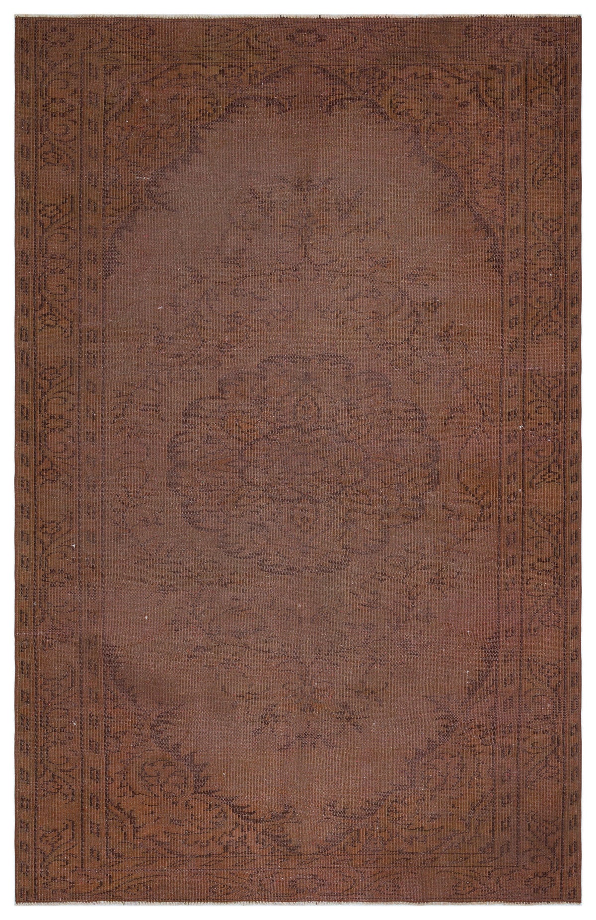 Brown Over Dyed Vintage Rug 5&#39;7&#39;&#39; x 8&#39;8&#39;&#39; ft 169 x 264 cm
