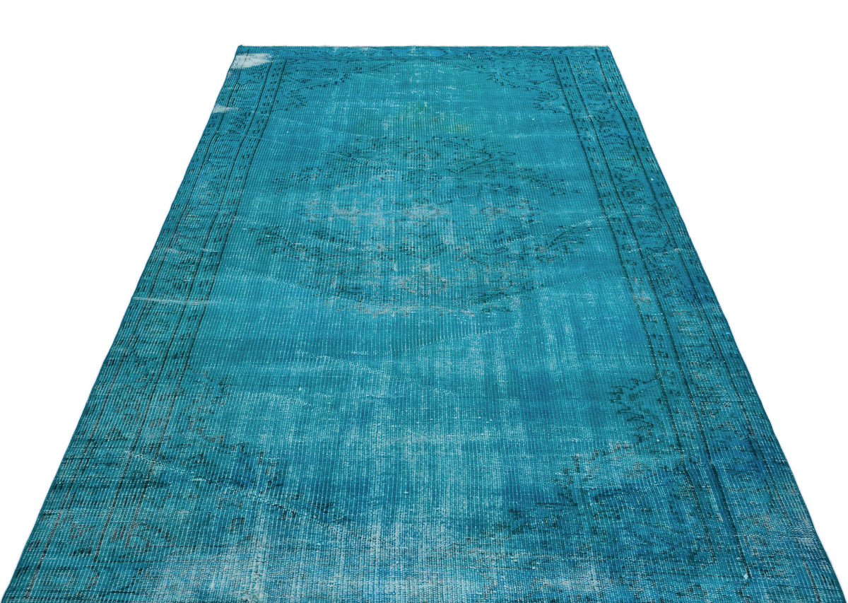 Turquoise  Over Dyed Vintage Rug 4&#39;10&#39;&#39; x 8&#39;0&#39;&#39; ft 147 x 245 cm