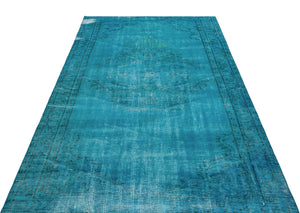 Turquoise  Over Dyed Vintage Rug 4'10'' x 8'0'' ft 147 x 245 cm