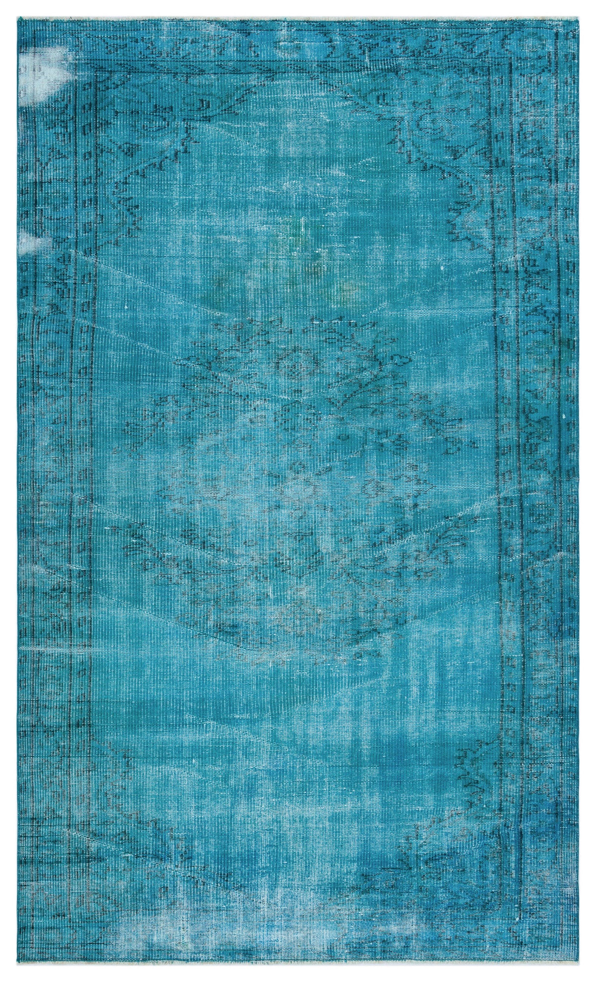 Turquoise  Over Dyed Vintage Rug 4&#39;10&#39;&#39; x 8&#39;0&#39;&#39; ft 147 x 245 cm
