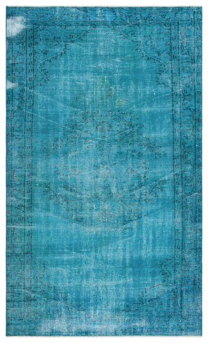 Turquoise  Over Dyed Vintage Rug 4'10'' x 8'0'' ft 147 x 245 cm