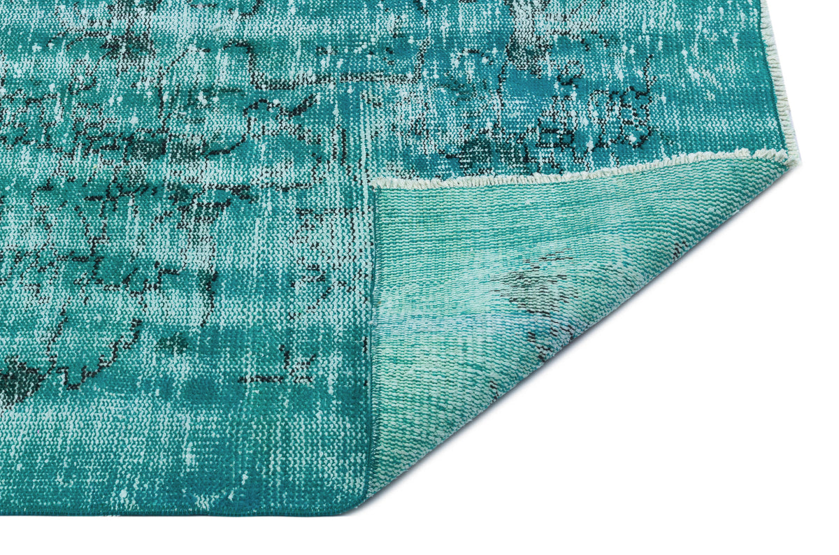Turquoise  Over Dyed Vintage Rug 3&#39;12&#39;&#39; x 6&#39;11&#39;&#39; ft 121 x 210 cm