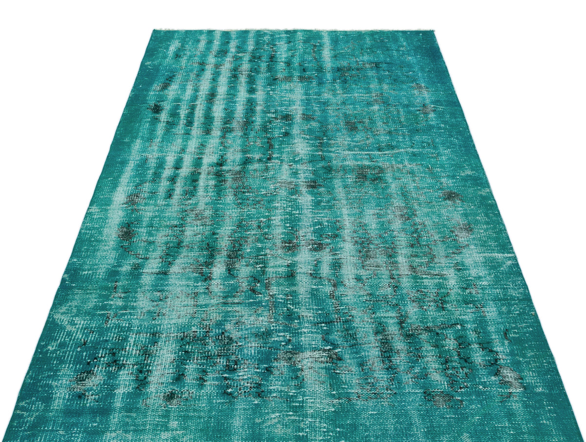 Turquoise  Over Dyed Vintage Rug 3&#39;12&#39;&#39; x 6&#39;11&#39;&#39; ft 121 x 210 cm