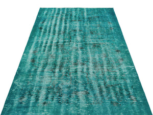 Turquoise  Over Dyed Vintage Rug 3'12'' x 6'11'' ft 121 x 210 cm
