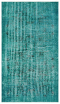 Turquoise  Over Dyed Vintage Rug 3'12'' x 6'11'' ft 121 x 210 cm
