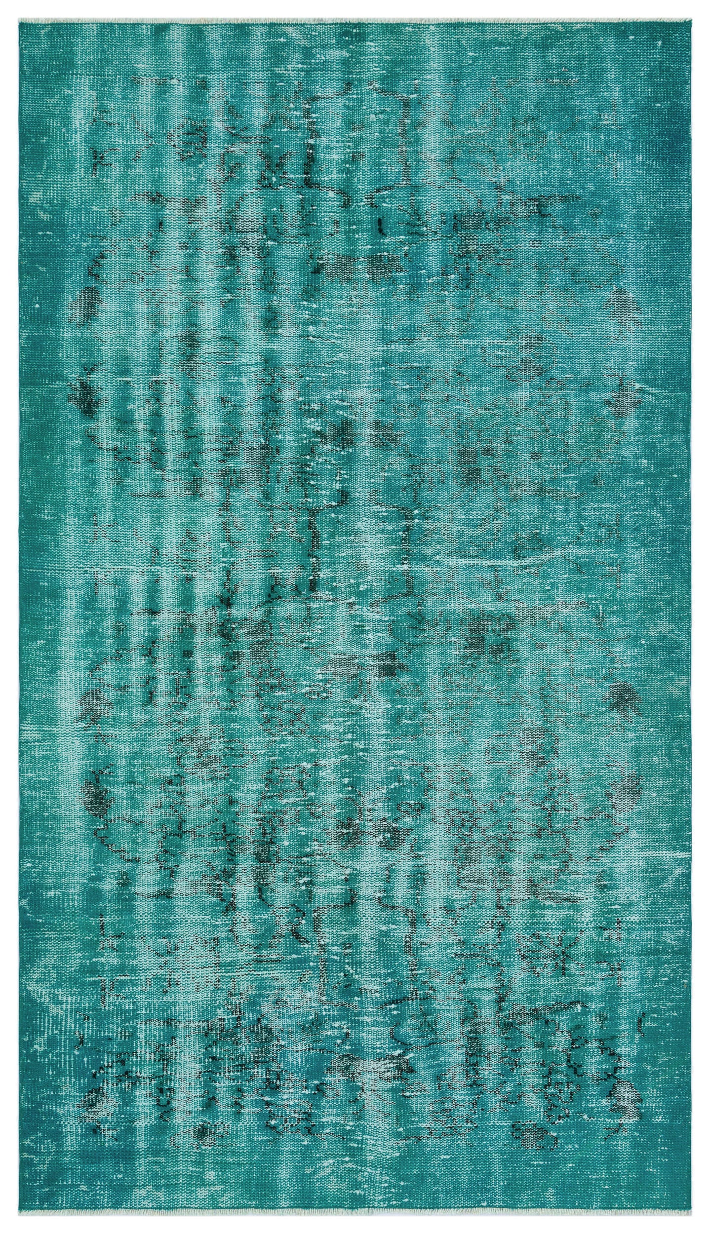 Turquoise  Over Dyed Vintage Rug 3'12'' x 6'11'' ft 121 x 210 cm