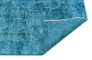 Turquoise  Over Dyed Vintage Rug 3'8'' x 7'2'' ft 112 x 218 cm