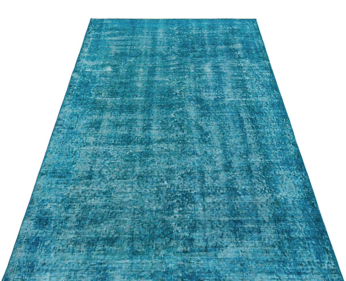 Turquoise  Over Dyed Vintage Rug 3&#39;8&#39;&#39; x 7&#39;2&#39;&#39; ft 112 x 218 cm