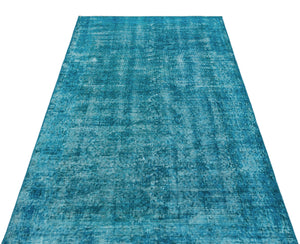 Turquoise  Over Dyed Vintage Rug 3'8'' x 7'2'' ft 112 x 218 cm