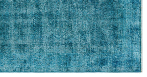 Turquoise  Over Dyed Vintage Rug 3'8'' x 7'2'' ft 112 x 218 cm