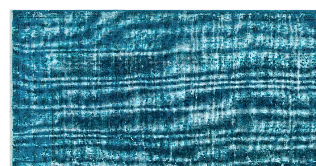 Turquoise  Over Dyed Vintage Rug 3'8'' x 7'2'' ft 112 x 218 cm