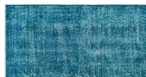 Turquoise  Over Dyed Vintage Rug 3'8'' x 7'2'' ft 112 x 218 cm