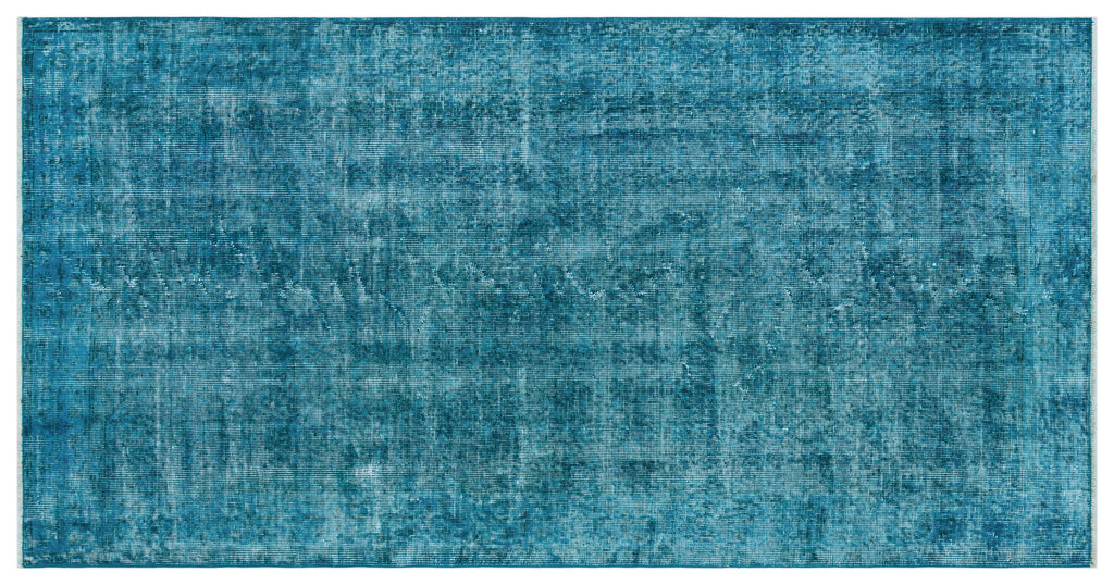 Turquoise  Over Dyed Vintage Rug 3'8'' x 7'2'' ft 112 x 218 cm
