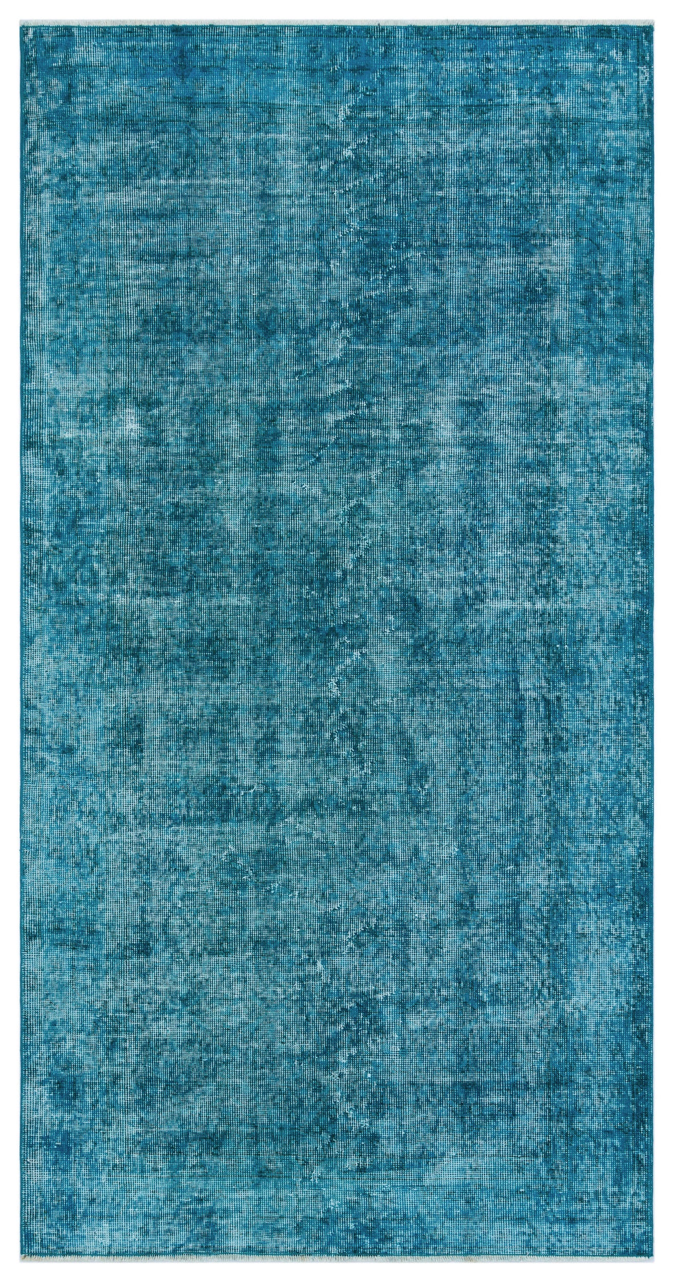 Turquoise  Over Dyed Vintage Rug 3'8'' x 7'2'' ft 112 x 218 cm