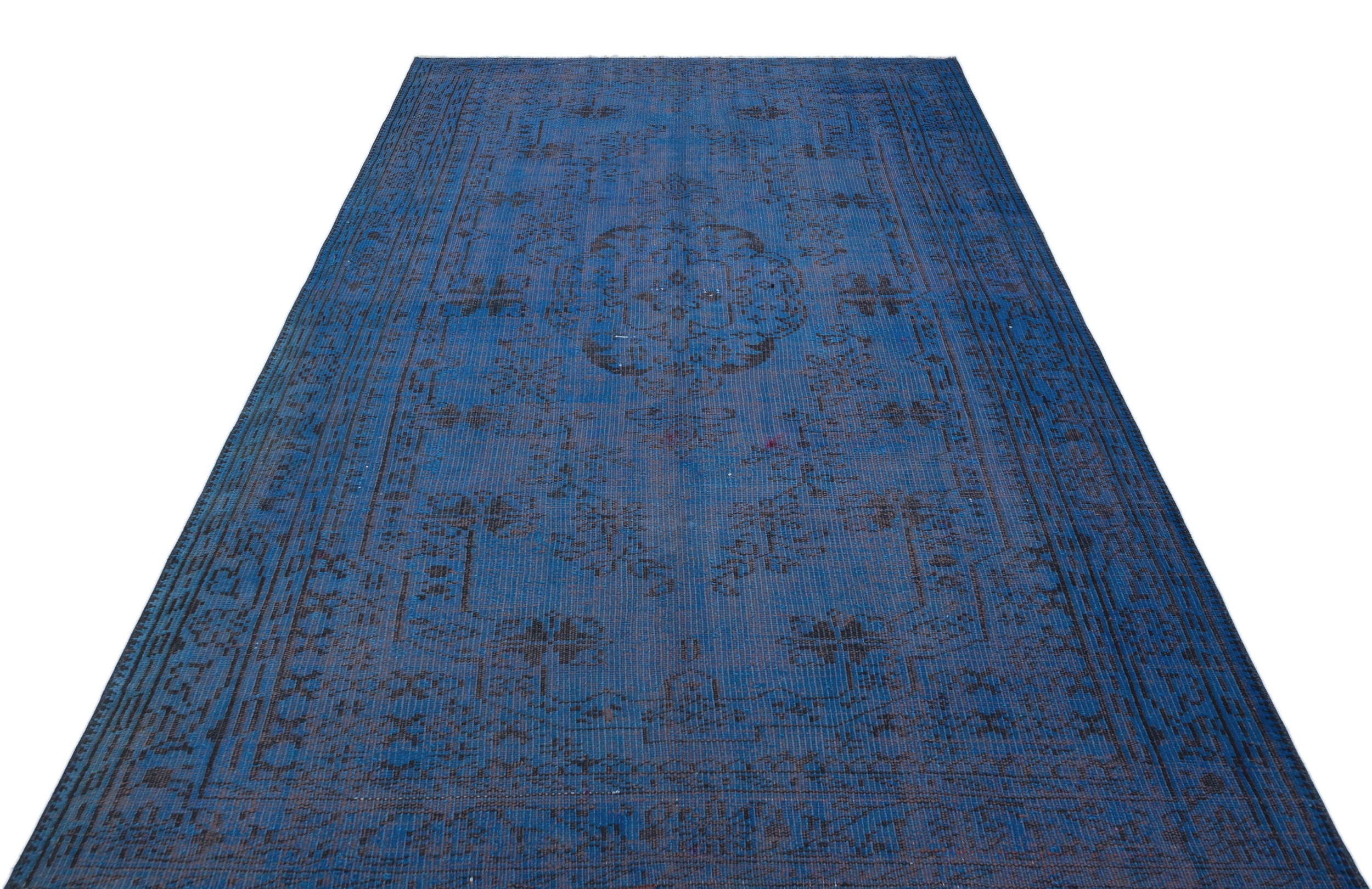 Blue Over Dyed Vintage Rug 5'6'' x 8'10'' ft 167 x 270 cm
