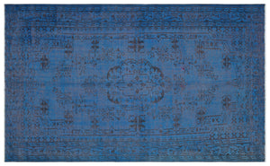 Blue Over Dyed Vintage Rug 5'6'' x 8'10'' ft 167 x 270 cm