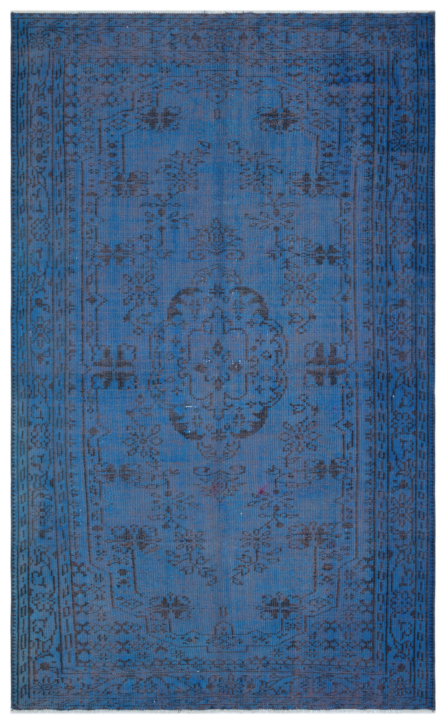 Blue Over Dyed Vintage Rug 5'6'' x 8'10'' ft 167 x 270 cm