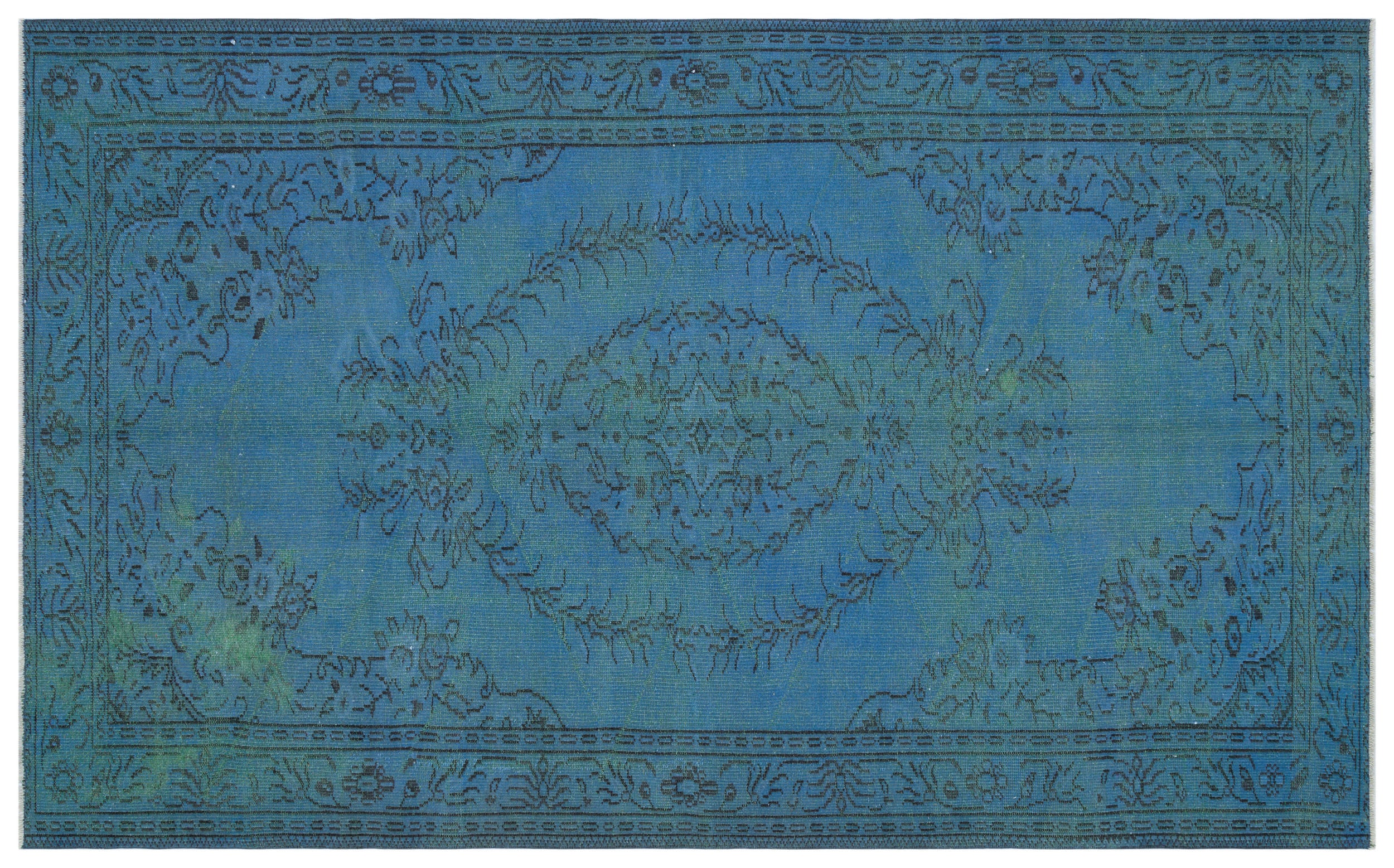 Blue Over Dyed Vintage Rug 5'11'' x 9'7'' ft 181 x 293 cm