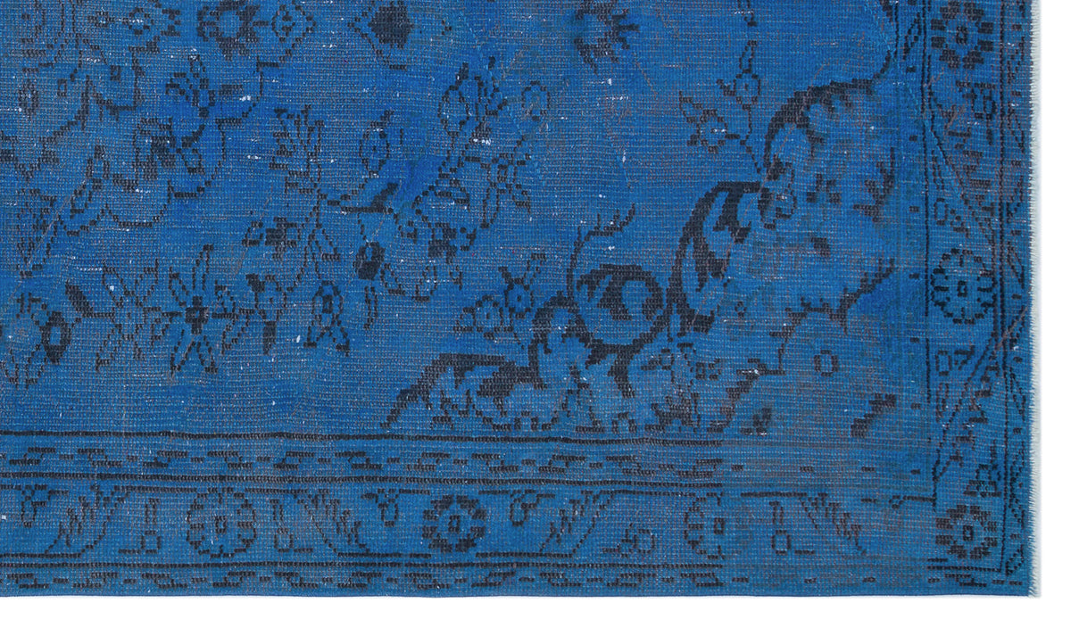 Blue Over Dyed Vintage Rug 5&#39;4&#39;&#39; x 9&#39;2&#39;&#39; ft 163 x 279 cm