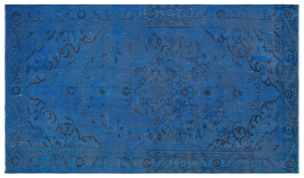 Blue Over Dyed Vintage Rug 5&#39;4&#39;&#39; x 9&#39;2&#39;&#39; ft 163 x 279 cm