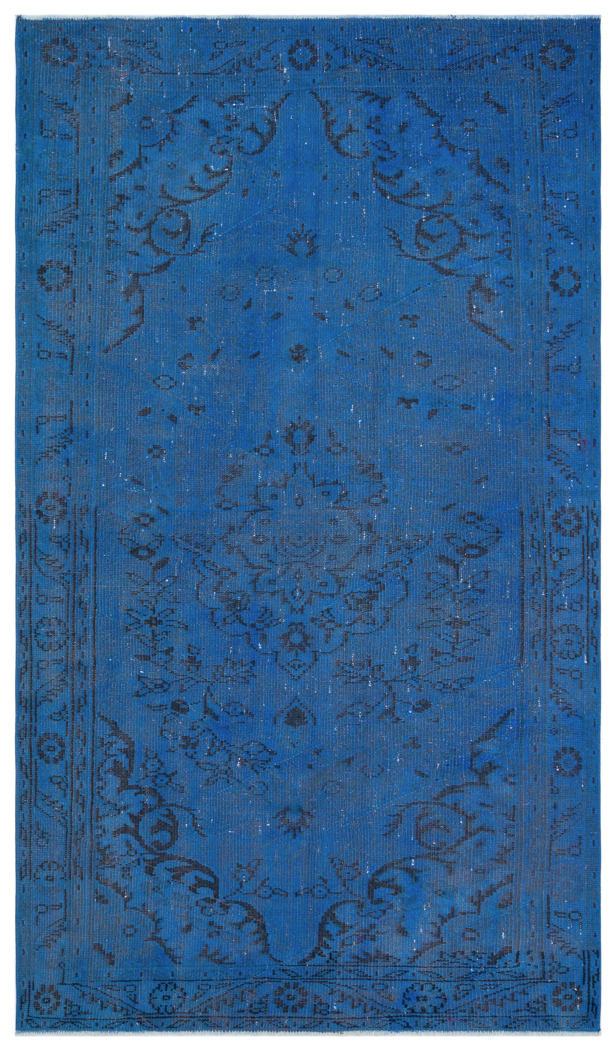 Blue Over Dyed Vintage Rug 5&#39;4&#39;&#39; x 9&#39;2&#39;&#39; ft 163 x 279 cm