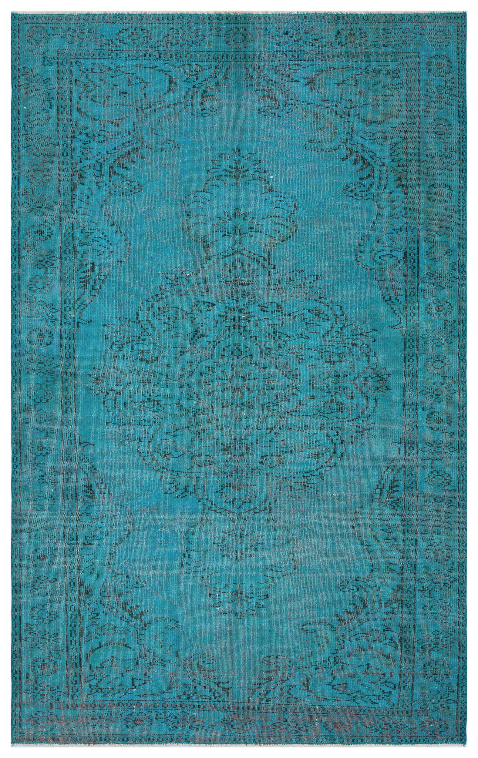 Turquoise  Over Dyed Vintage Rug 5'6'' x 8'10'' ft 167 x 268 cm