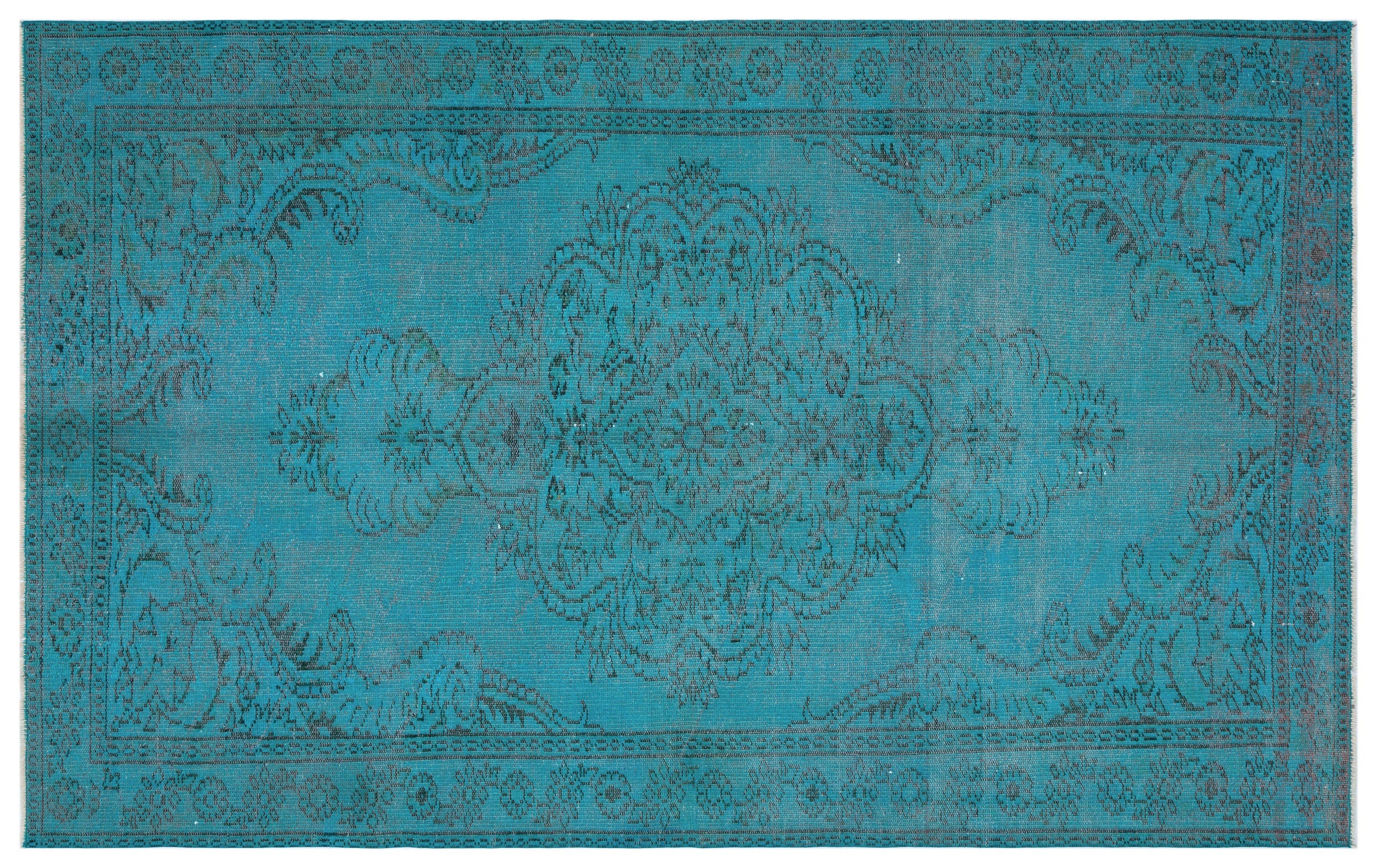 Turquoise  Over Dyed Vintage Rug 5'6'' x 8'10'' ft 167 x 268 cm