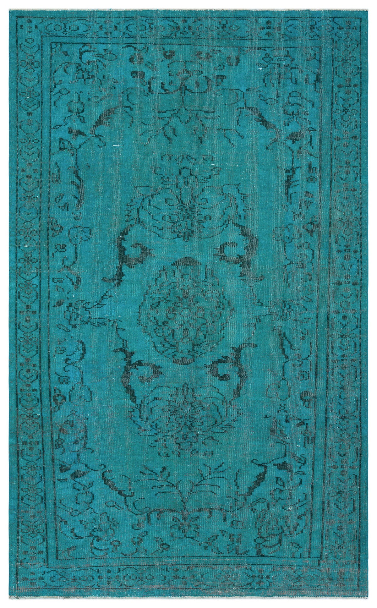 Turquoise  Over Dyed Vintage Rug 5&#39;5&#39;&#39; x 8&#39;10&#39;&#39; ft 166 x 270 cm