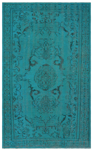 Turquoise  Over Dyed Vintage Rug 5'5'' x 8'10'' ft 166 x 270 cm