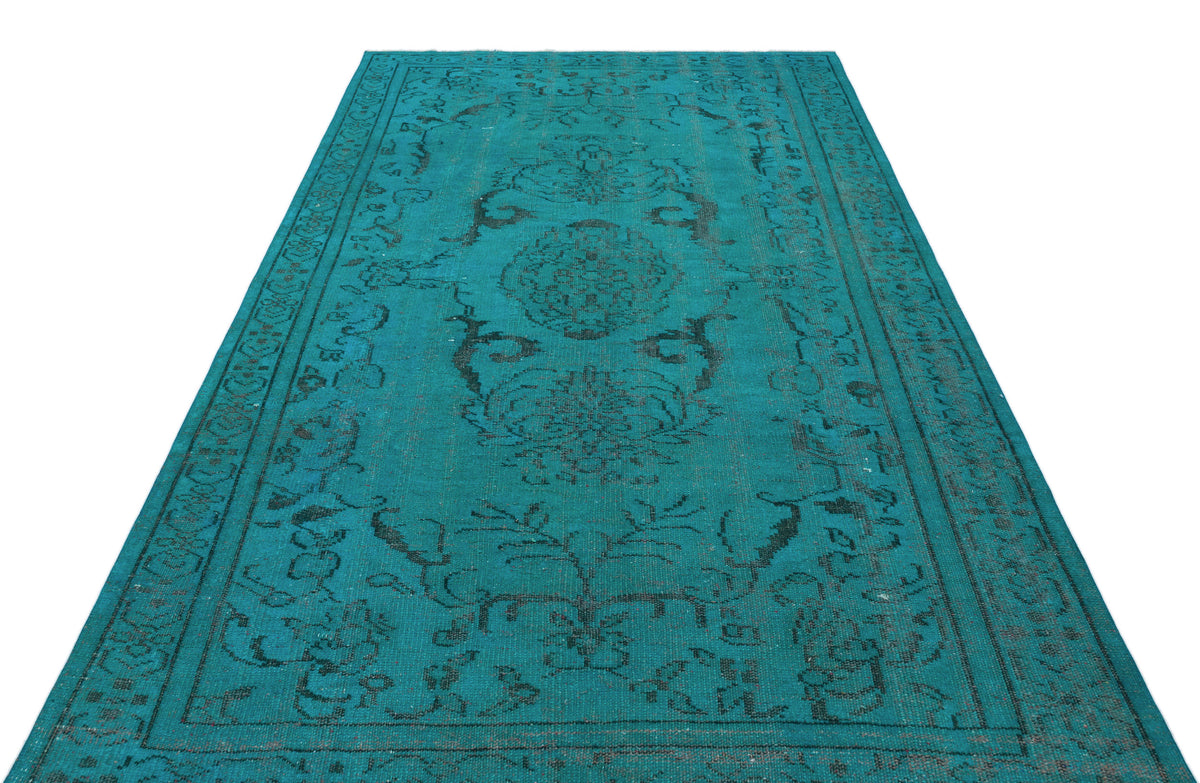 Turquoise  Over Dyed Vintage Rug 5&#39;5&#39;&#39; x 8&#39;10&#39;&#39; ft 166 x 270 cm