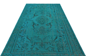 Turquoise  Over Dyed Vintage Rug 5'5'' x 8'10'' ft 166 x 270 cm