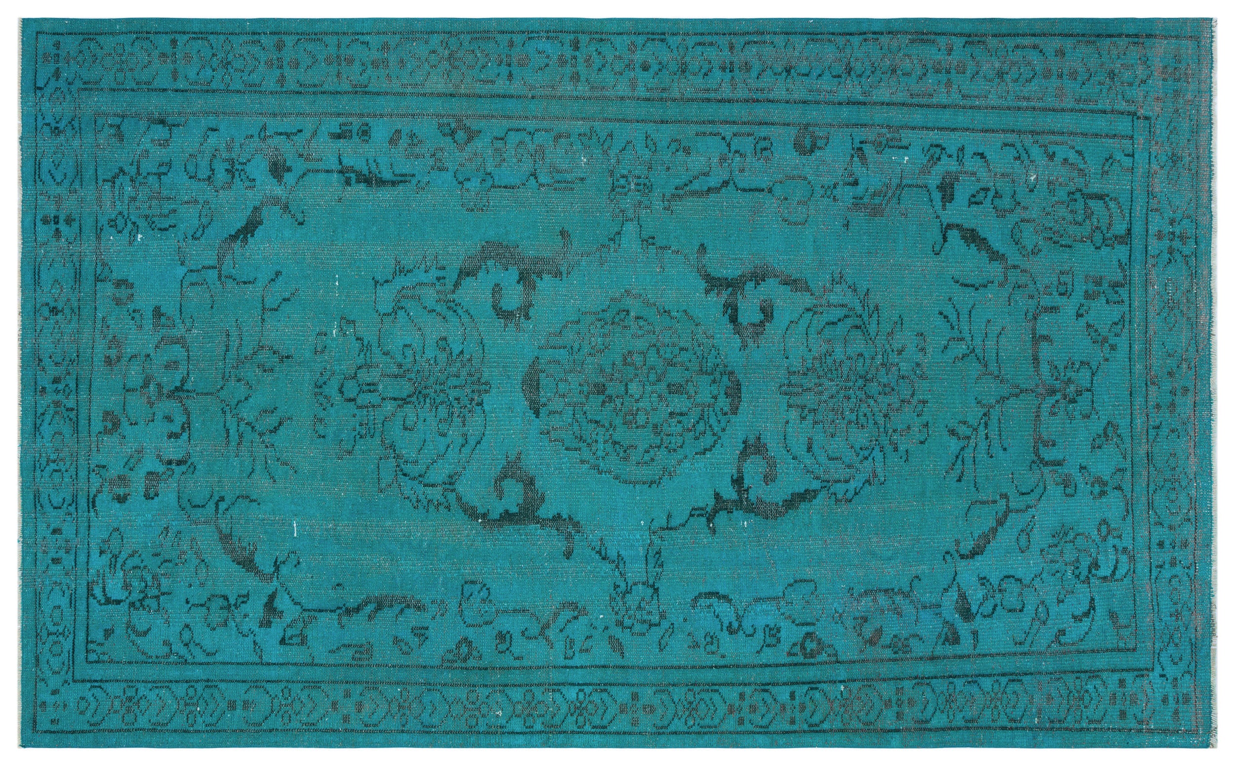 Turquoise  Over Dyed Vintage Rug 5'5'' x 8'10'' ft 166 x 270 cm