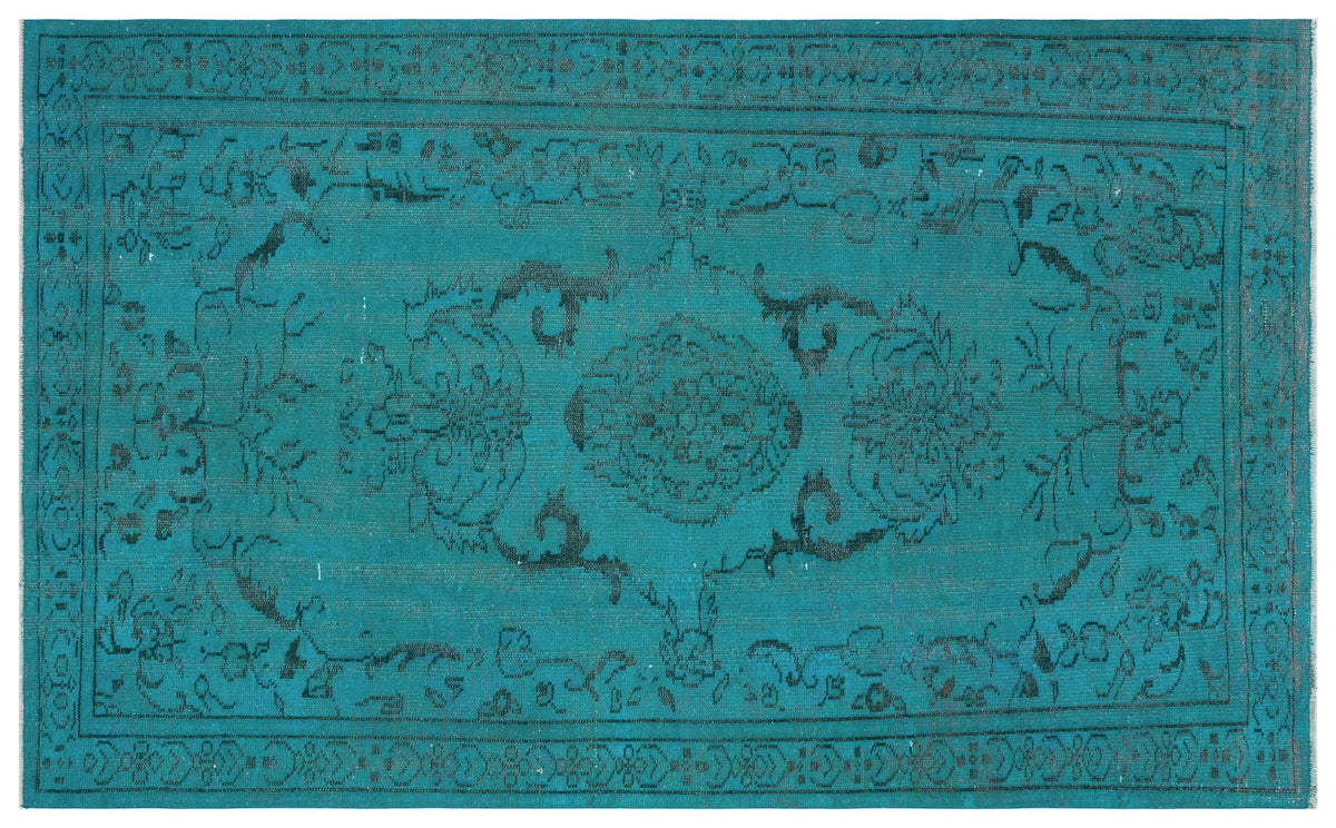 Turquoise  Over Dyed Vintage Rug 5&#39;5&#39;&#39; x 8&#39;10&#39;&#39; ft 166 x 270 cm