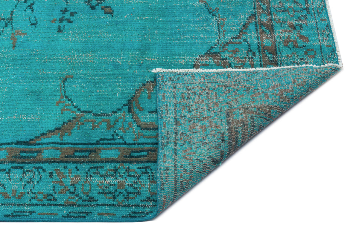 Turquoise  Over Dyed Vintage Rug 4&#39;11&#39;&#39; x 8&#39;1&#39;&#39; ft 151 x 246 cm