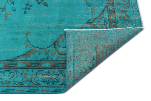 Turquoise  Over Dyed Vintage Rug 4'11'' x 8'1'' ft 151 x 246 cm